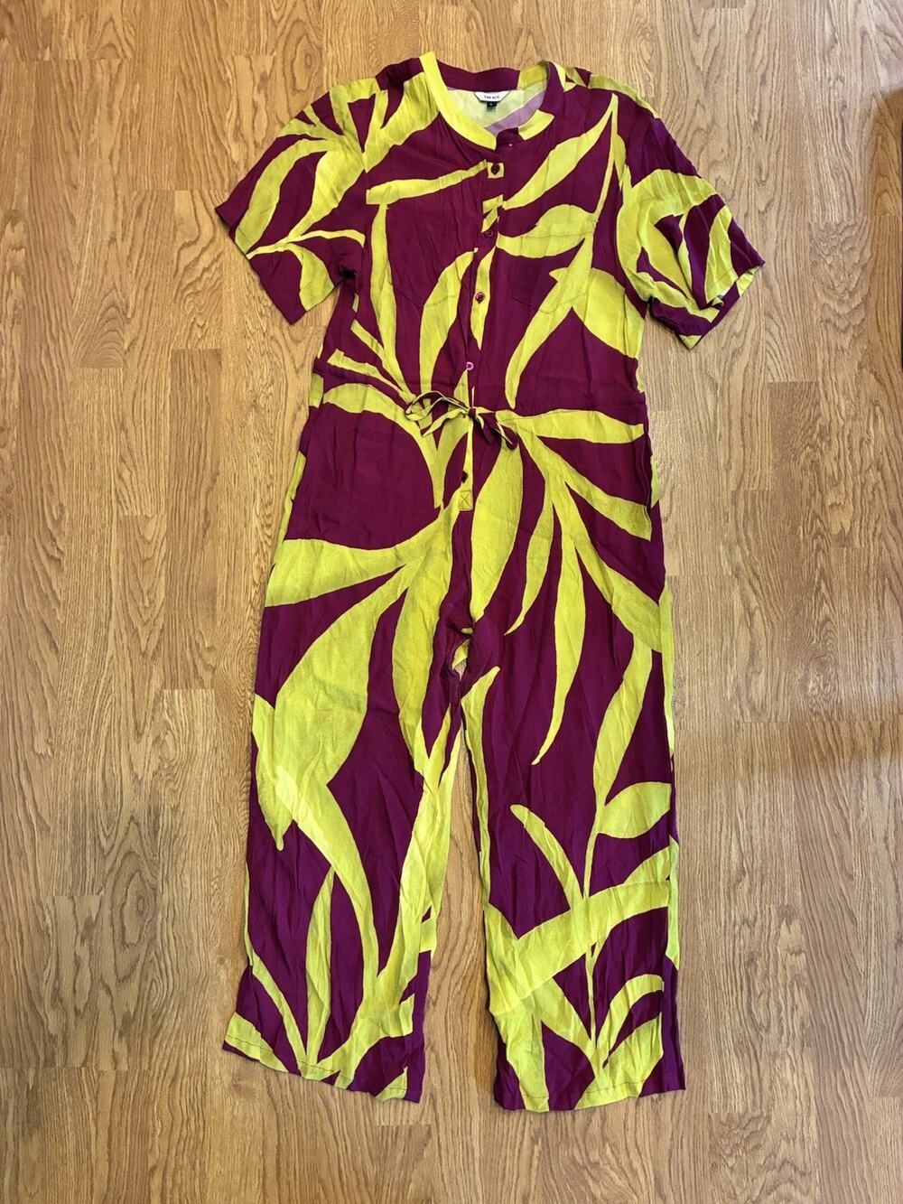 The Kit Issa Jumpsuit | L Floral Tropical Colorblock Short Sleeve Wide Leg